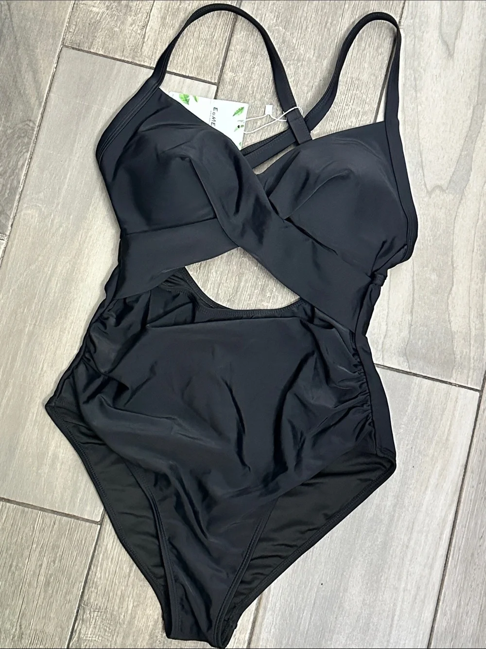 NEW Eomenie Women's One Piece Swimsuit Tummy Control Cutout Wrap Tie Back Medium
